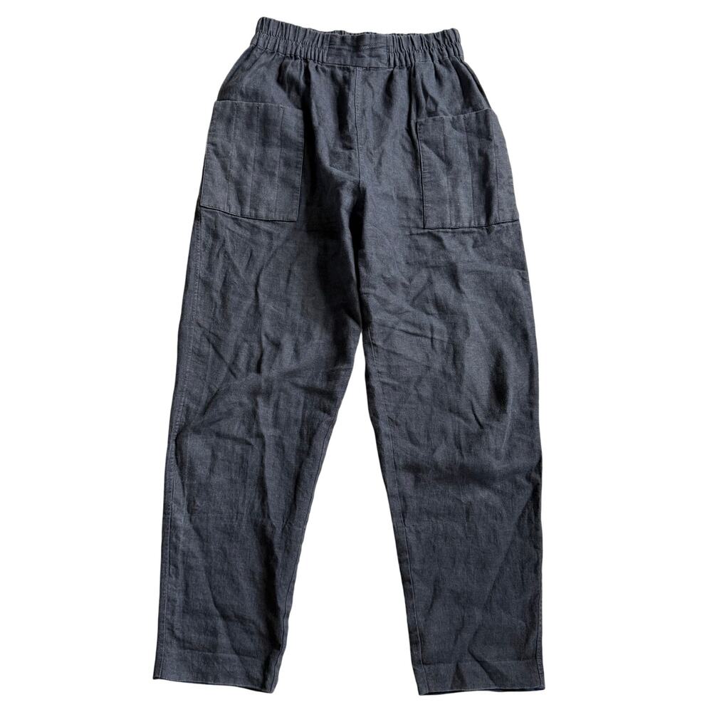 Nehera 100% Linen‎ Dark Gray Pants Lined Patch Pocket Elastic Waist Size 36